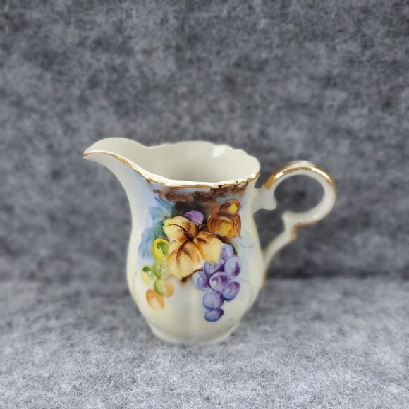 Vintage Lefton China Floral Creamer Pitcher With Gold Trim & Fruit Design - Picture 2 of 8